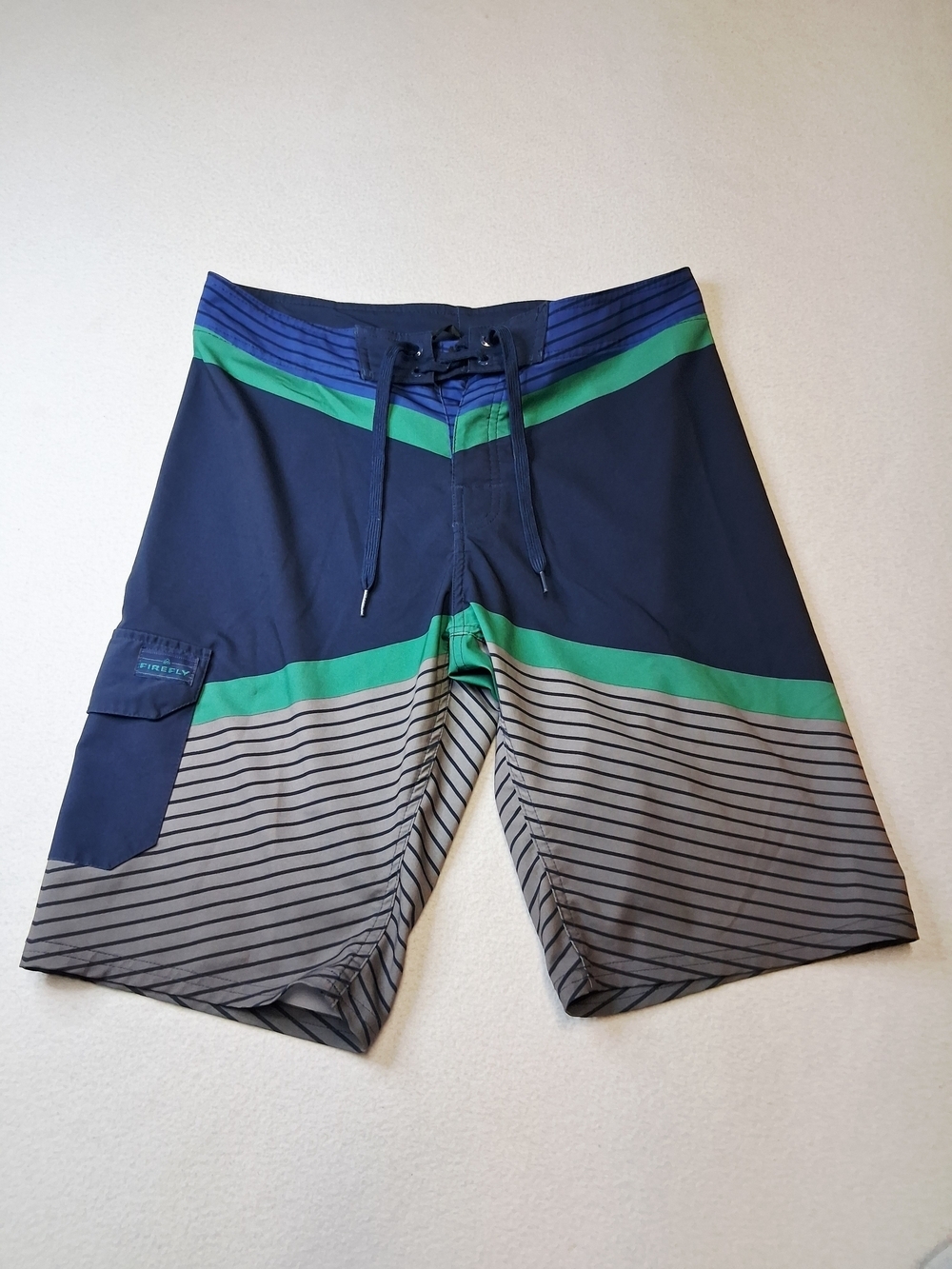 4/20$ Navy & Green Striped Men’s Swim Board Shorts with Pocket